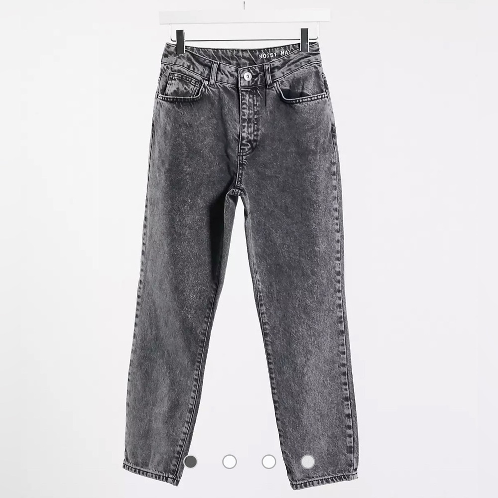 Noisy May Premium Isobel mom jeans with high waist in acid wash gray - W27 L32